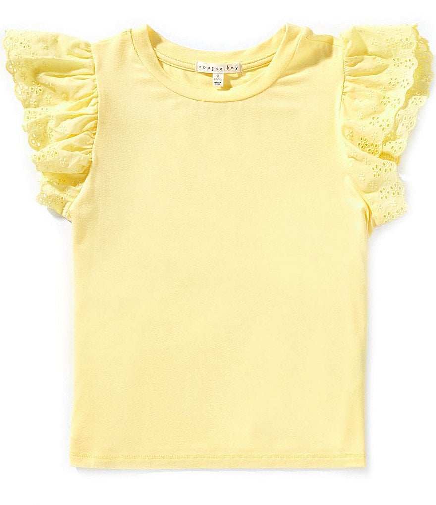 Copper Key Big Girls Eyelet Flutter Sleeve Top