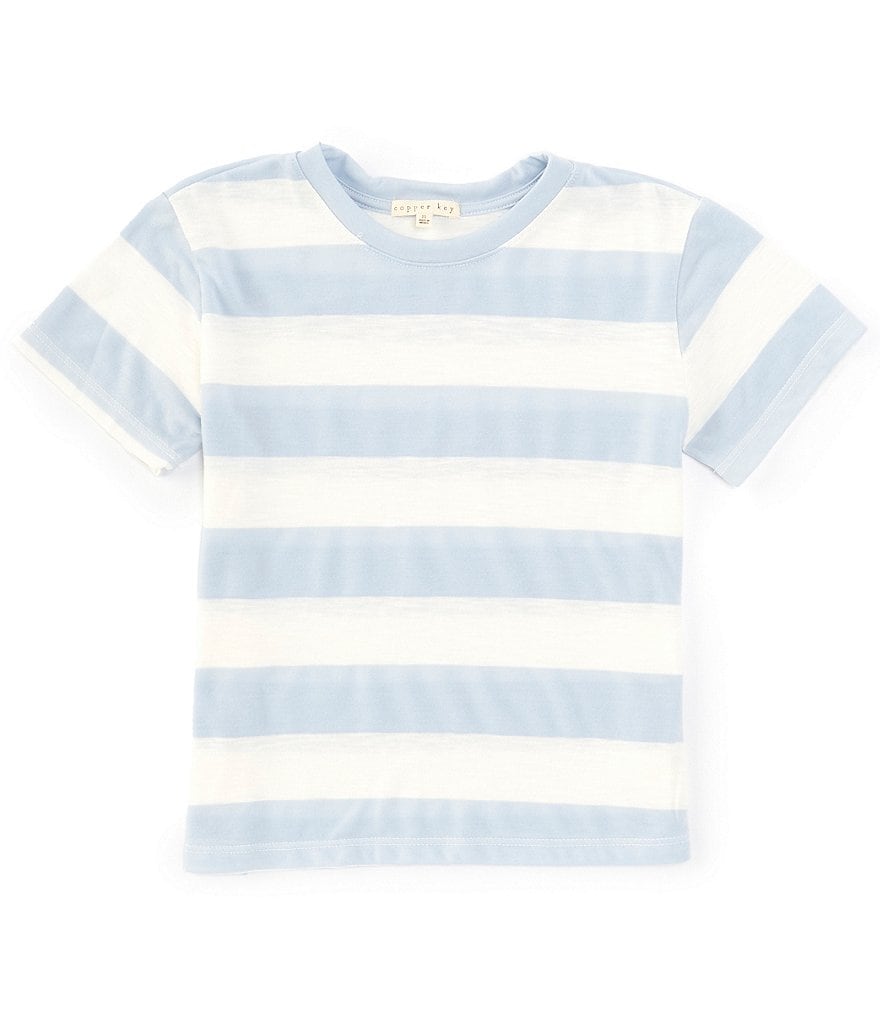 【KOOLOSET】Pigment Cable Stripe Short Sleeve T-shirt Copper Key Big Girls Short Sleeve Big Stripe Relaxed Boxy T