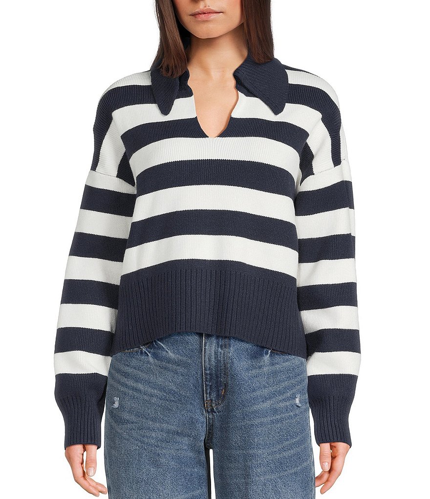 C.E CAVEMPT シーイー STRIPE COLLARED SWEAT L Cotton Johnny-collar Sweater-polo In Stripe For Men | J.Crew