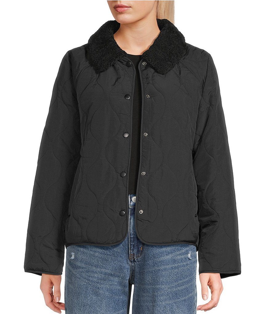 Copper Key Faux Fur Collar Quilted Jacket | Dillard's