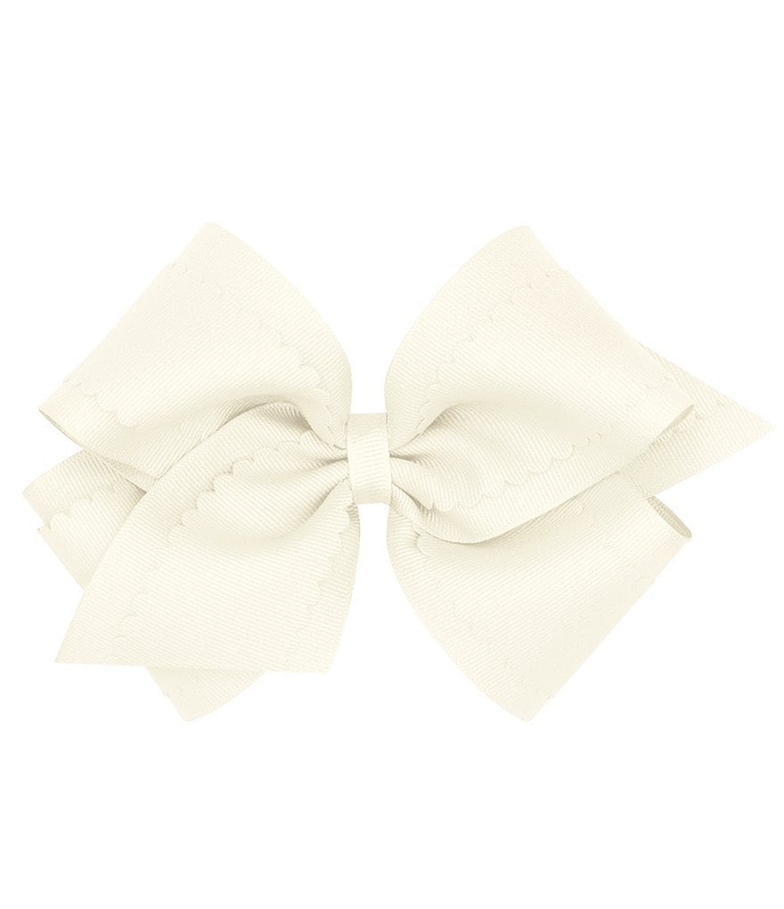 Wee Ones Two-Tone Grosgrain Hair Bow Holder with Attached Small King Scalloped Edge Hair Bow and Scalloped Detail on Strip PRL/HPK