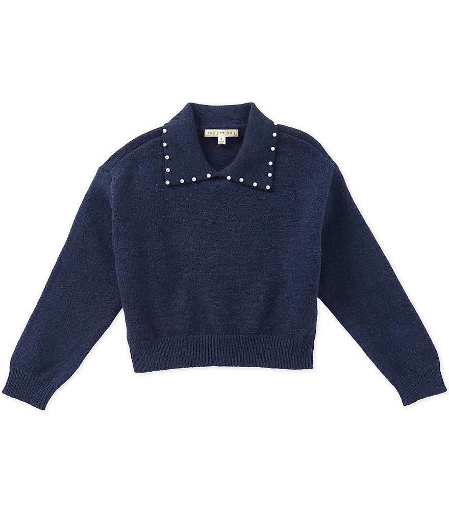 Copper Key Little Girls Pearl Collar Sweater