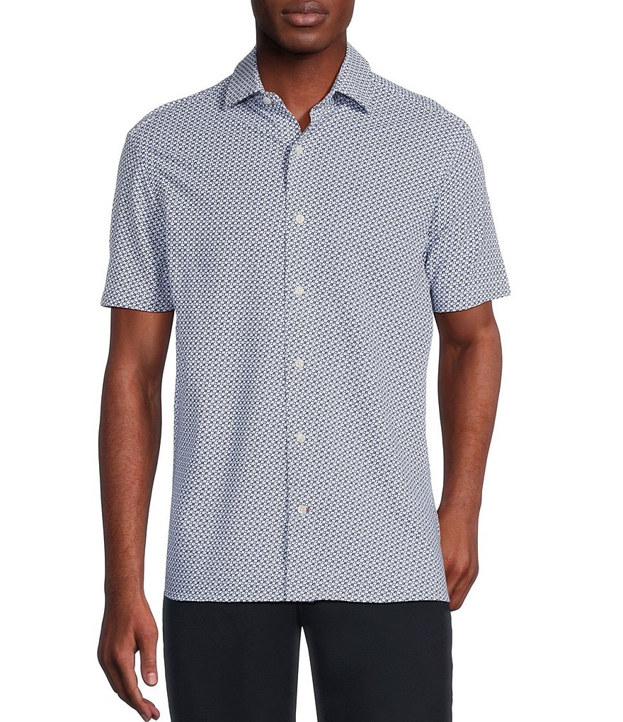 Cremieux Blue Label Floral Knit Pique Oxford Short Sleeve Woven Shirt ...