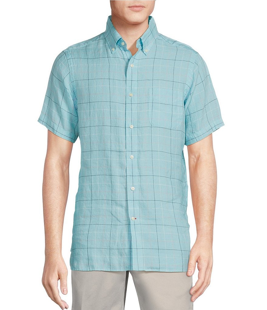 Cremieux Blue Label French Linen Collection Plaid Short-Sleeve Woven ...