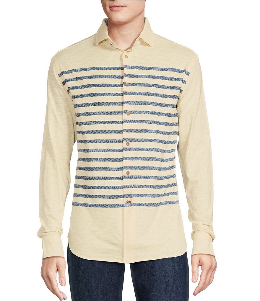 Fun-Mix Merino Jersey Stripe Point Collar Shirt