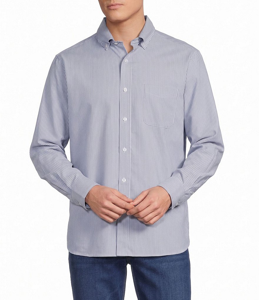 Blue Label Long Sleeve Button Down Collar Flannel Stripe Woven Shirt