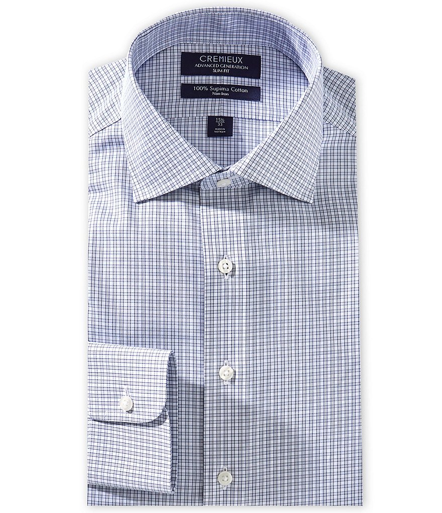 Cremieux Crosby Slim Fit Spread Collar Grid Pattern Twill Dress Shirt