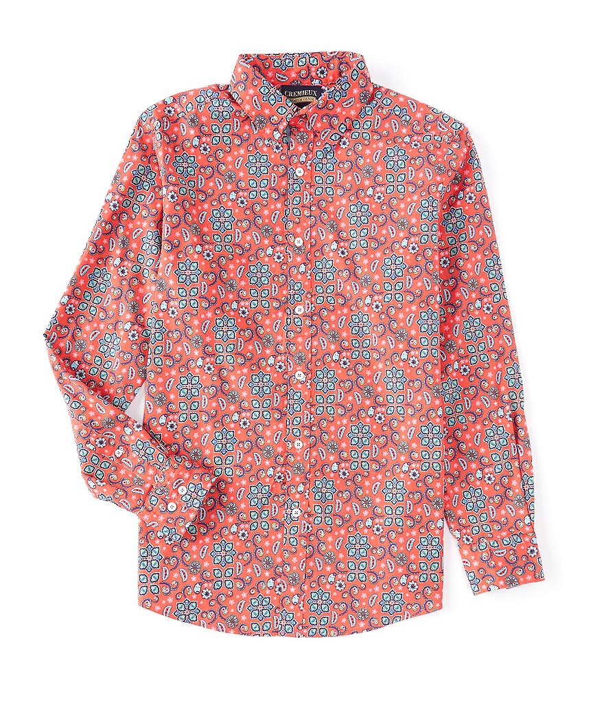 Cremieux Cremieux Premium Denim Red Paisley Stretch Long-Sleeve Woven ...