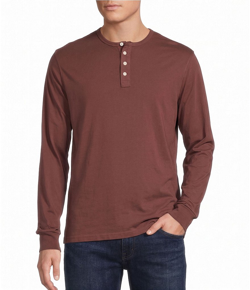Premium Denim Solid Long Sleeve Henley Shirt