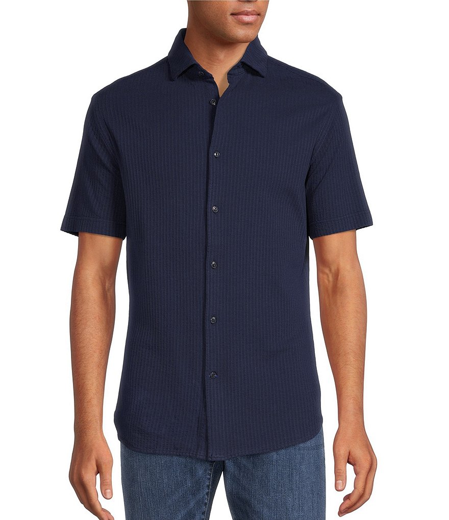 Cremieux Blue Label Seersucker Short Sleeve Coatfront Shirt 