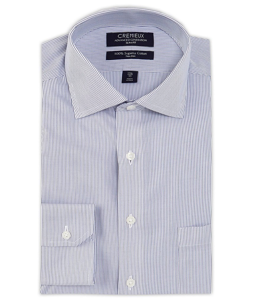 Cremieux Slim Fit Non-Iron Spread Collar Fine Line Stripe Twill Dress ...