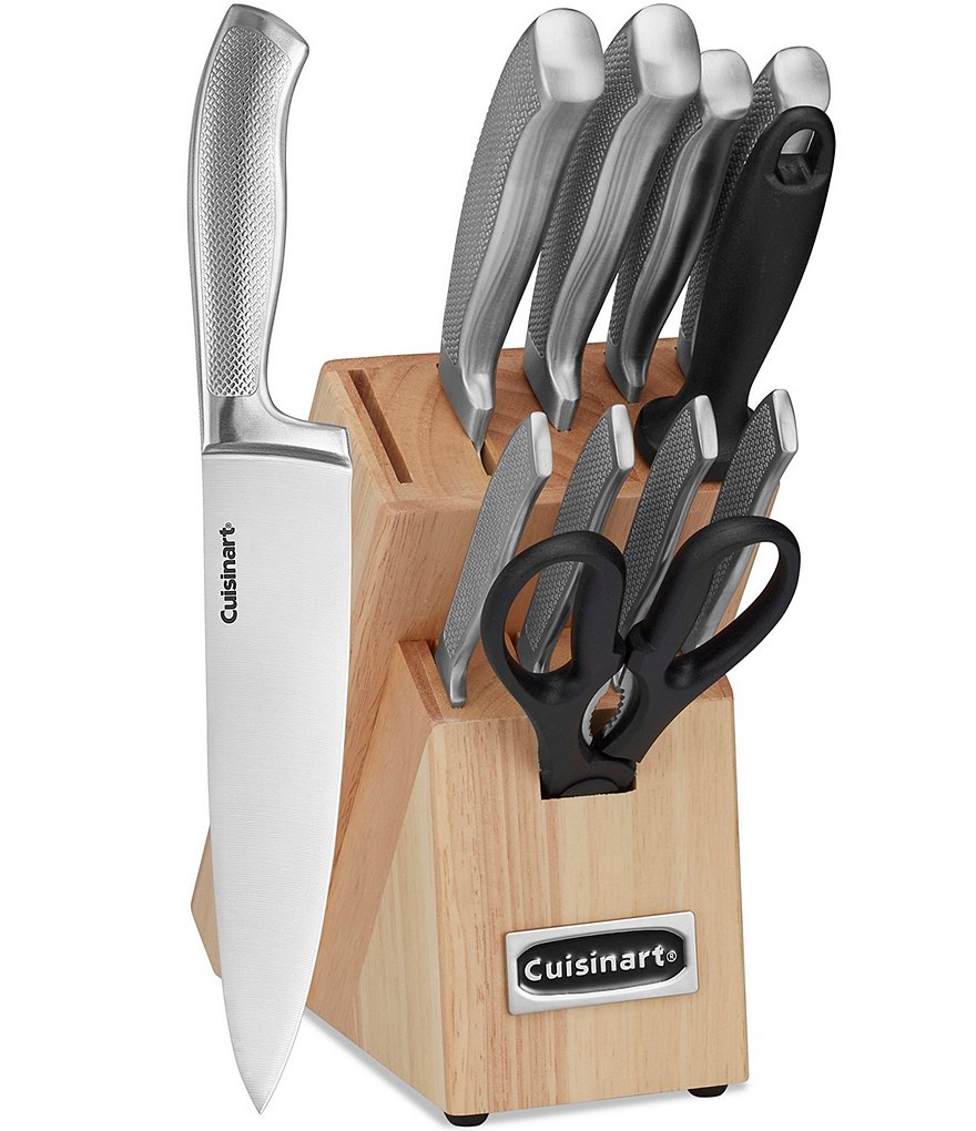 CUISINART Kitchen Knives Set of 3 Silver Tone Textured Handles With Covers