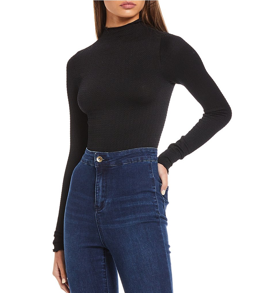 C&V Chelsea & Violet Lurex Mock Neck Bodysuit | Dillard's