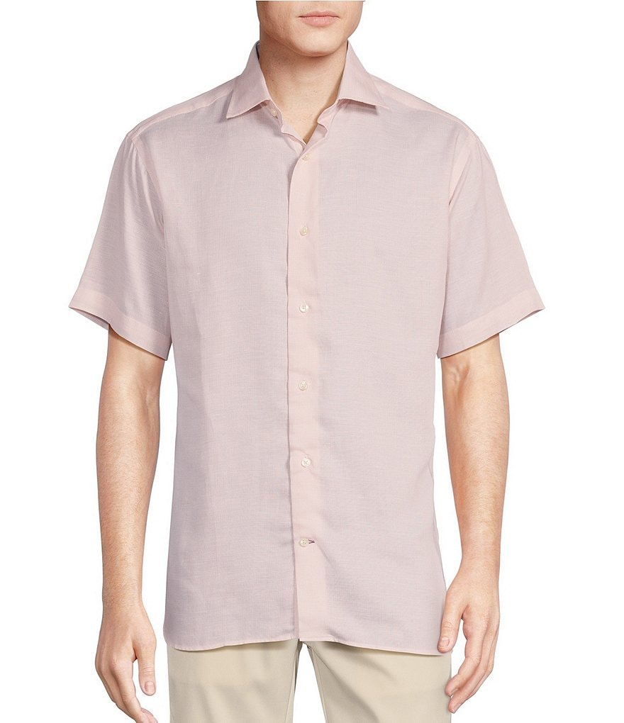 Tommy Hilfiger Linen Short Sleeve Shirt, Peach Dusk at John Lewis