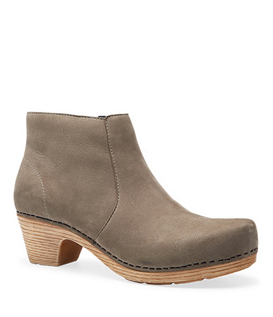 Dansko Maria Nubuck Block Heel Clog Booties | Dillards