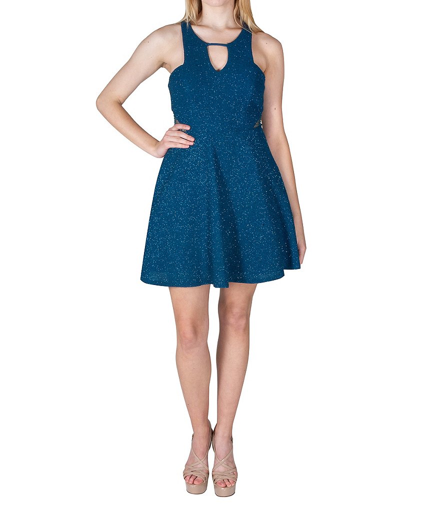 Dear Moon Round Neck Cut-Out Glitter Fit-And-Flare Dress | Dillard's