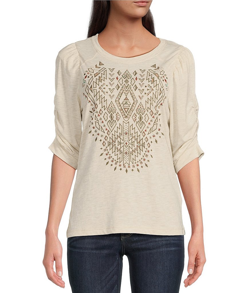 Embroidered Yoke Puff Sleeve Top