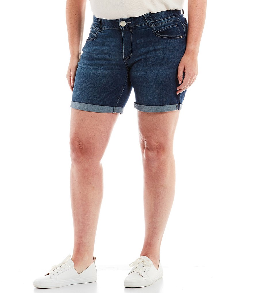 Democracy Women's 'Ab' Solution Plus-Size Denim Shorts - Roll Cuff, Slimming Fit, Super-Stretch