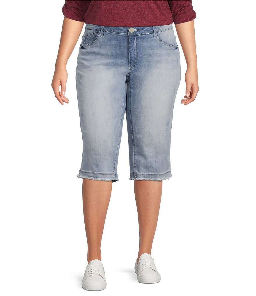 Democracy Plus Size "Ab"solution Frayed Hem Skimmer Bermuda Shorts