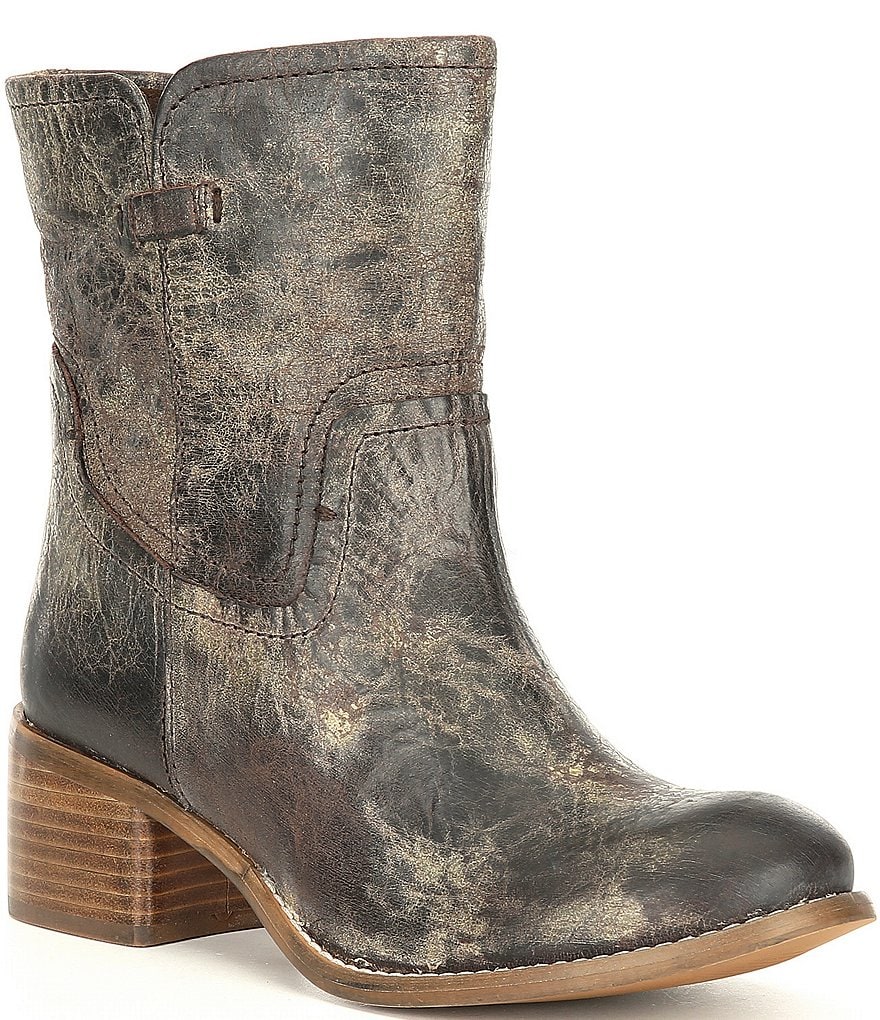 Diba True West Haven Distressed Leather Block Heel Western Boots