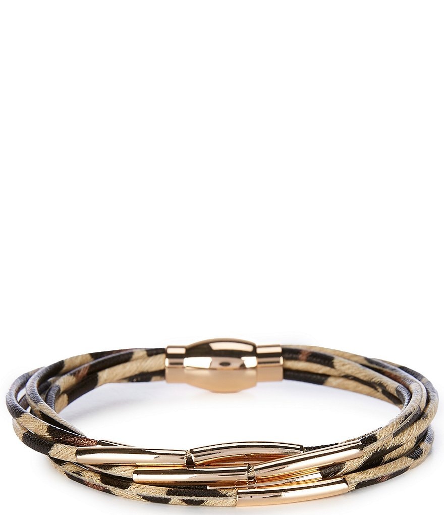 Dillard's Brass Tube Leopard Multi Cord Line Bracelet
