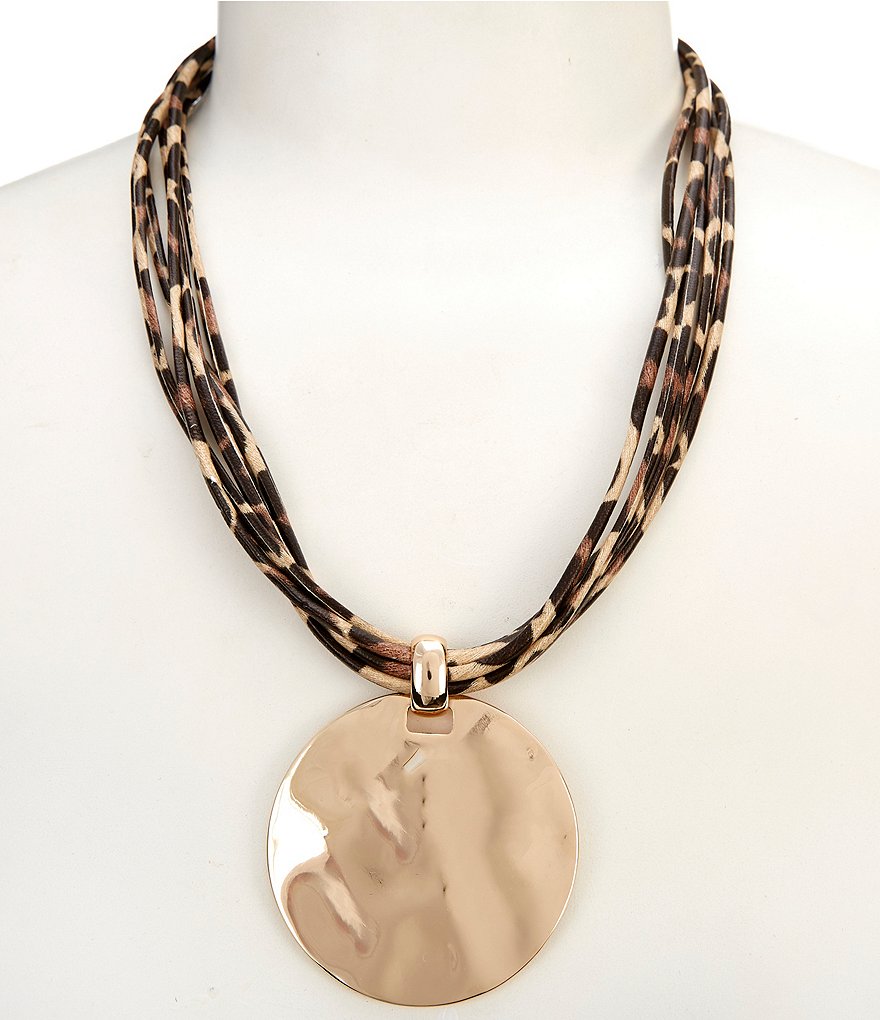 Dillard's Leopard Print Multi Cord Round Textured Short Pendant Necklace
