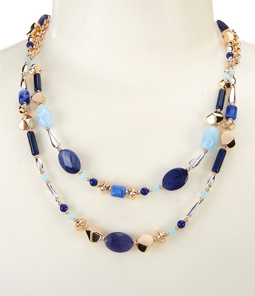Dillard's Multi Blue Beaded & Ccb Frontal Short Multi-Strand Necklace