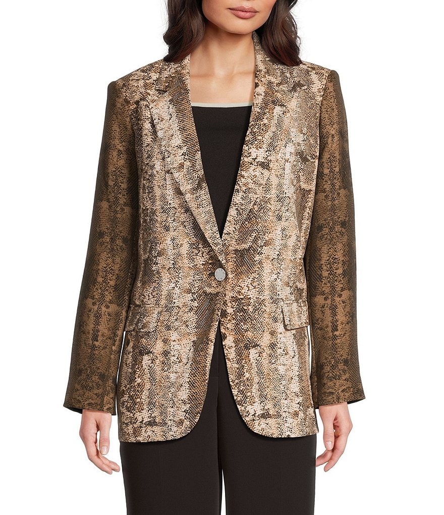 DKNY by Donna Karan Coordinating Textured Crepe Notch Collar Long