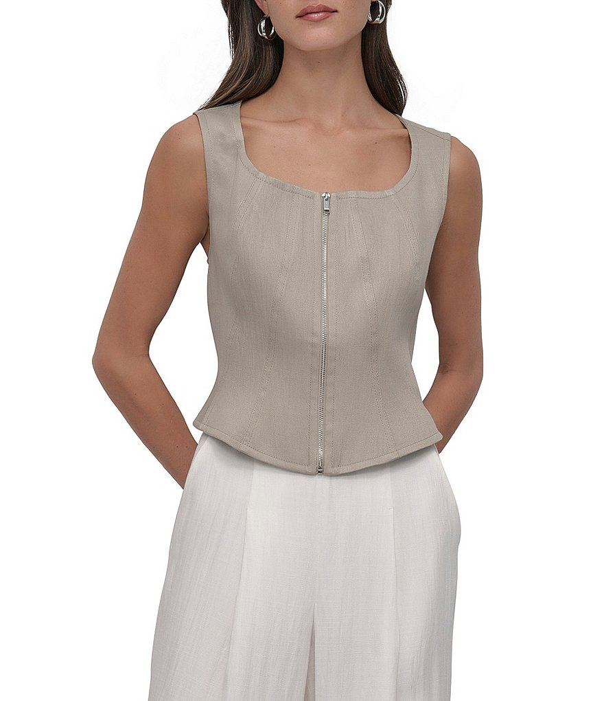 DKNY by Donna Karan Scoop Neck Sleeveless Zip Front Corset