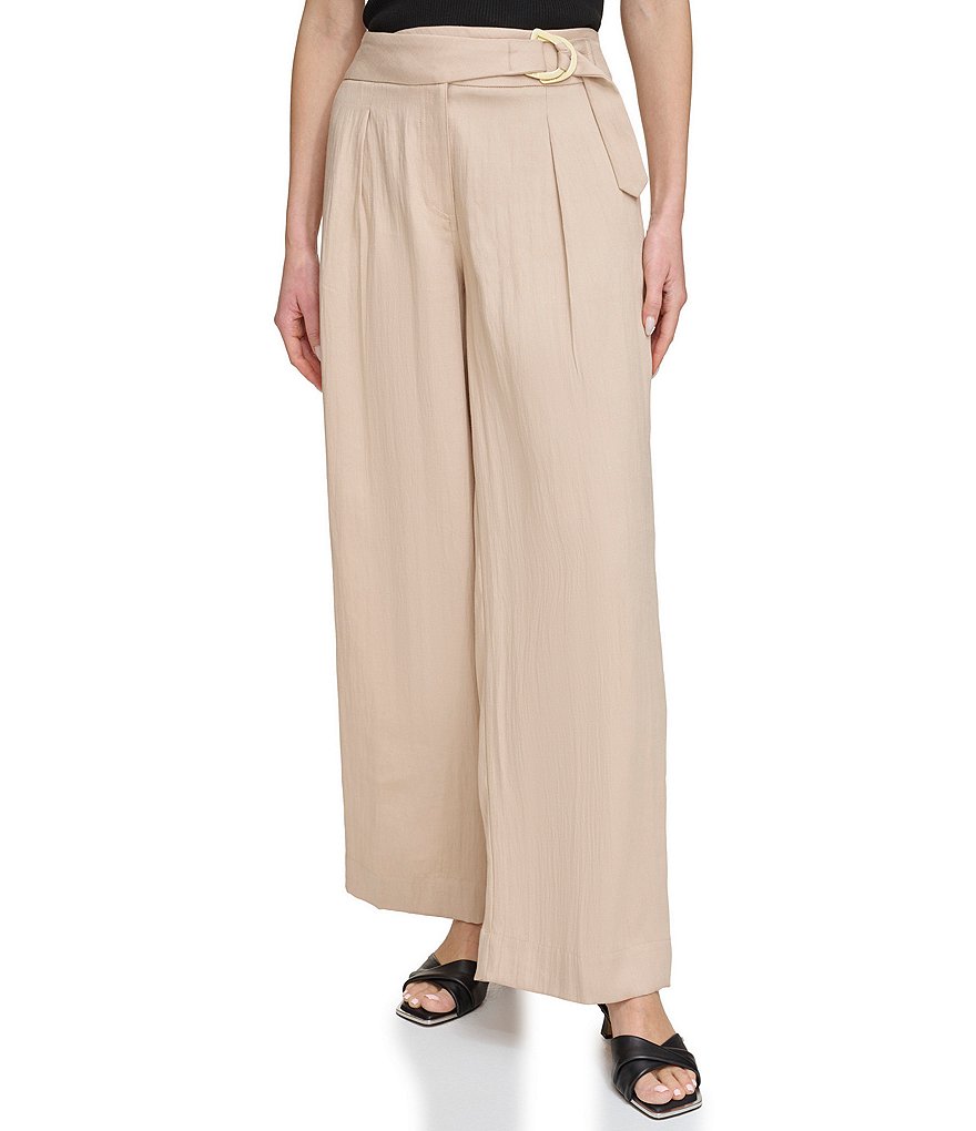 DKNY Drapey Organza Flat Front Wide Leg Pants