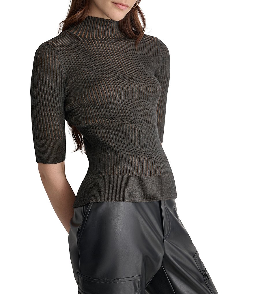 DKNY Women's Mock Neck Cutout Detail Knit Top, Black/Black