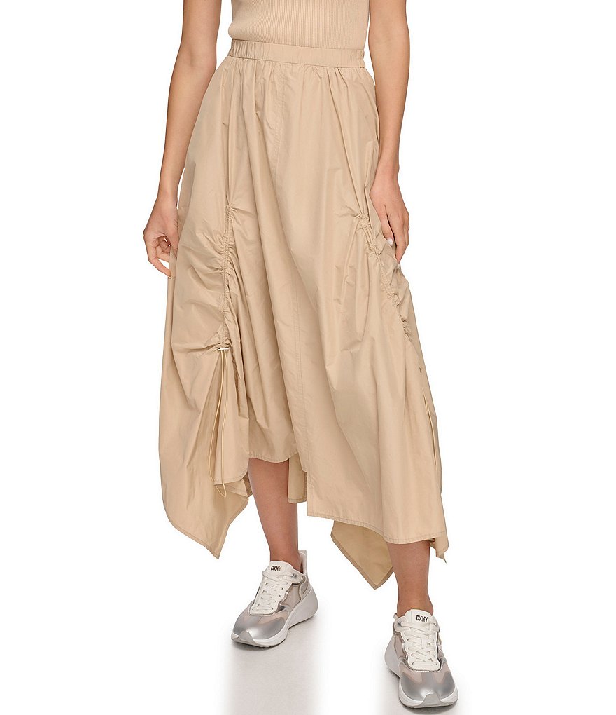 DKNY Taffeta Ruched Midi A-Line Skirt