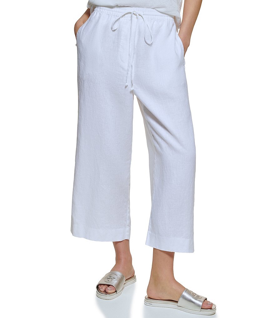 DKNY Wide Leg Drawstring Woven Linen Pocketed Pants | Dillard's