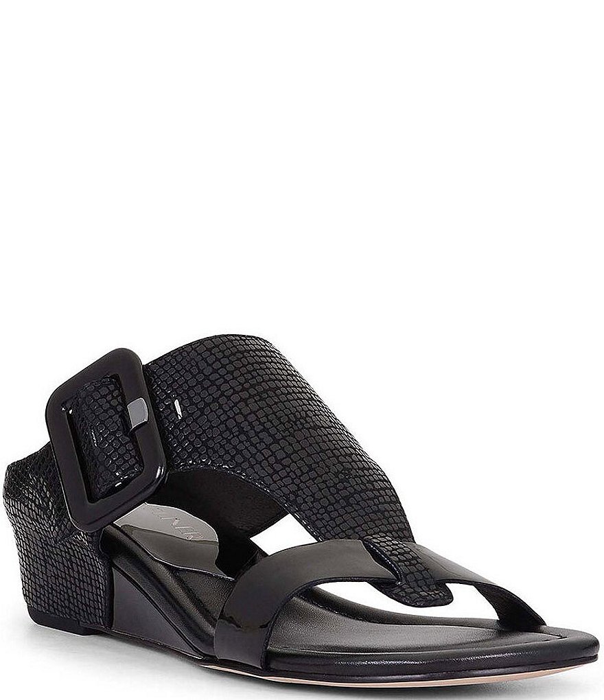 Donald Pliner Ofelia Buckle Detail Printed Leather Cork Wedge