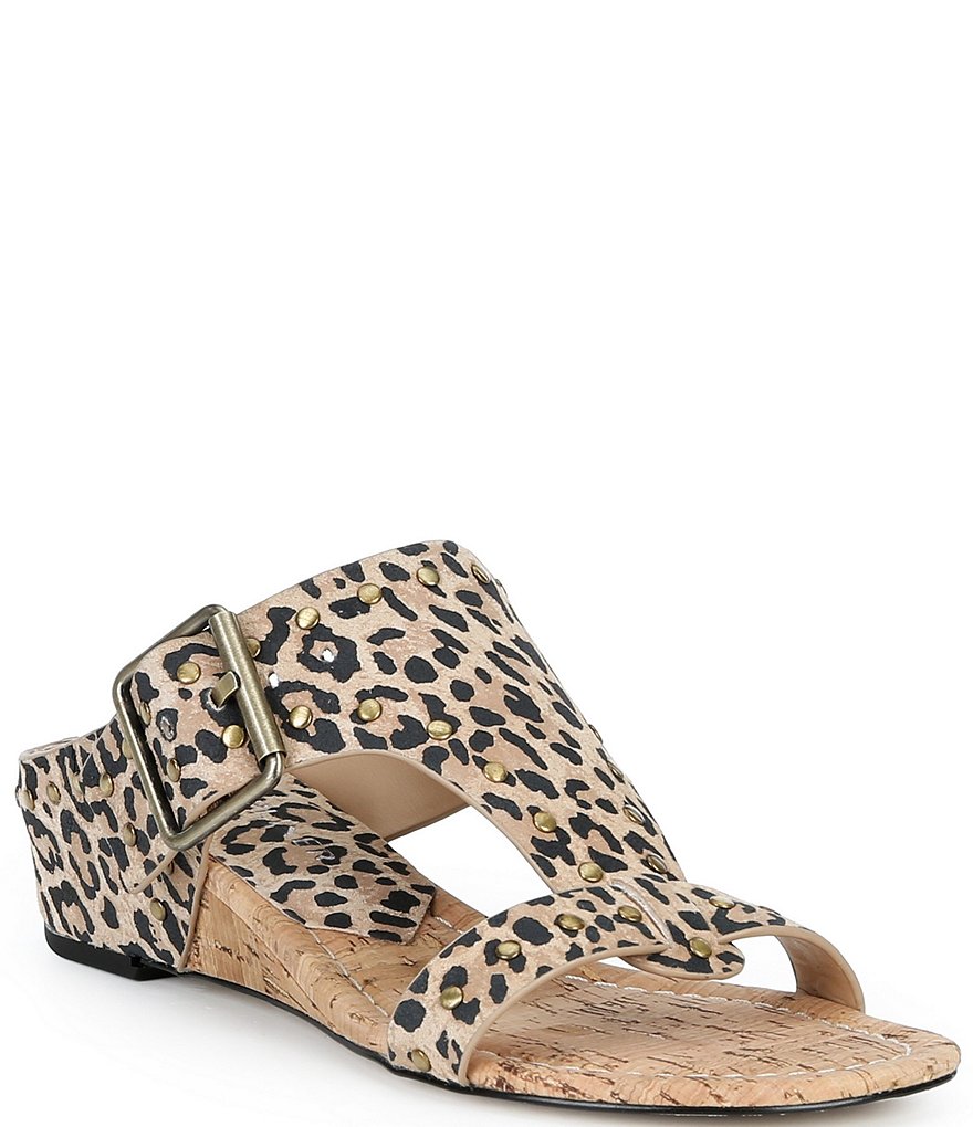 Donald Pliner Ofelia Studded Leopard Print Suede Wedge Slide
