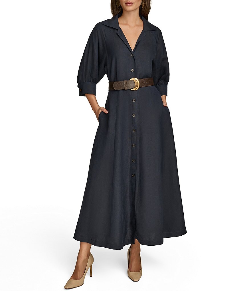 【Donna Karan New York】Sleeveless Linen-Blend Belted Dress Donna Karan New York Donna Karan Women's Belted Linen-Blend