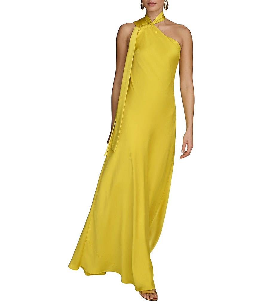 Donna Karan Asymmetrical Neck One Shoulder Side Drape Sheath