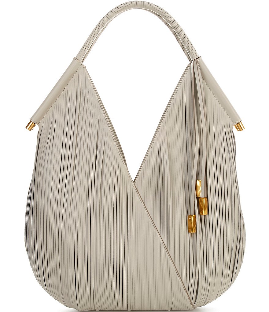 Donna Karan Baldwin Large Laser Cut Fringe Leather Shoulder Bag