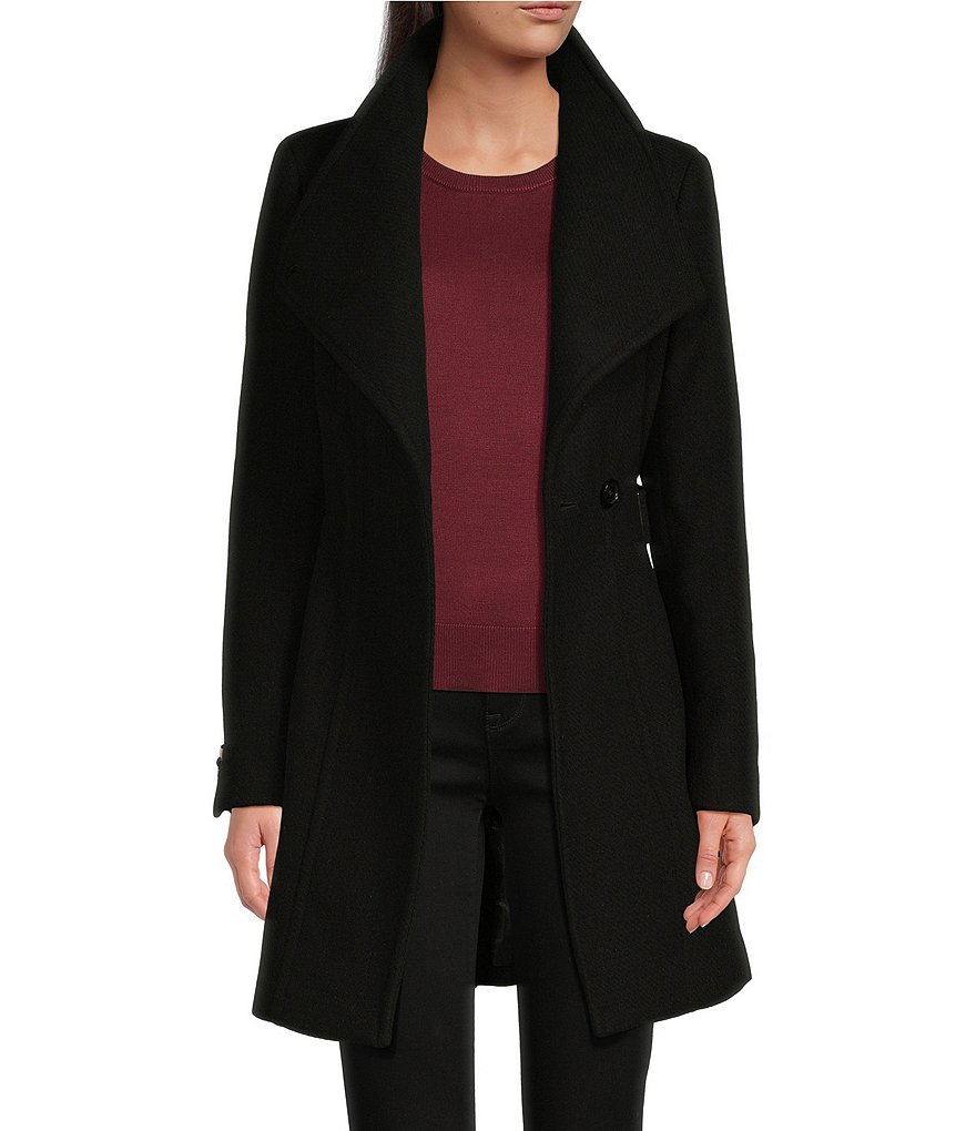 Donna Karan Envelope Collar Long Sleeve Belted Houndstooth Wool Blend Wrap Coat Dillard s