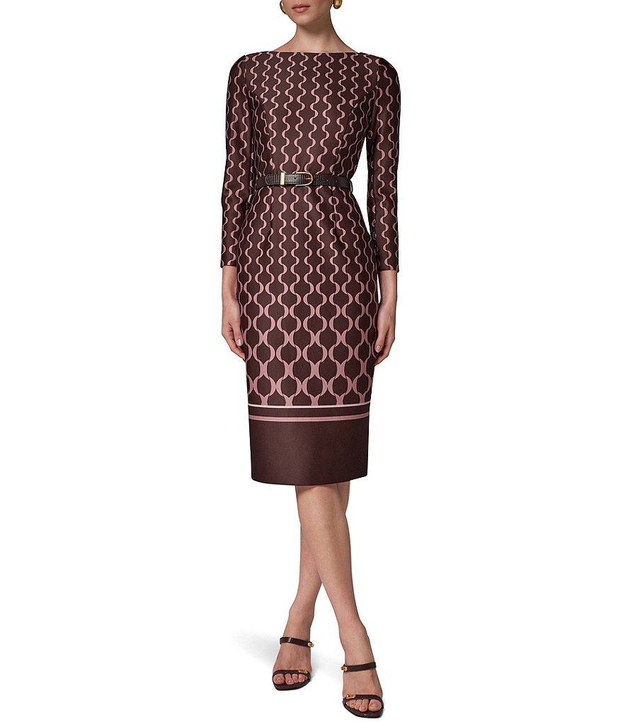 Long Sleeve Light Weight Scuba Printed Sheath Dress