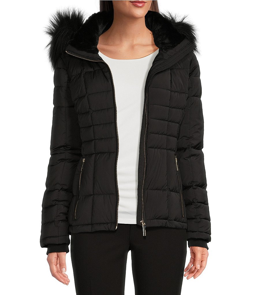 Calvin klein coat with faux orders fur hood