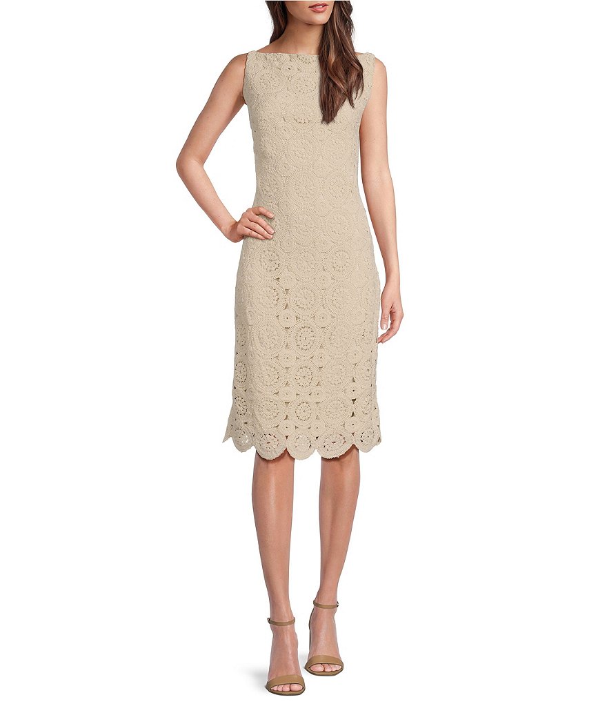 Donna Karan Sleeveless Boat Neck Crochet Lace Dress | Dillard's