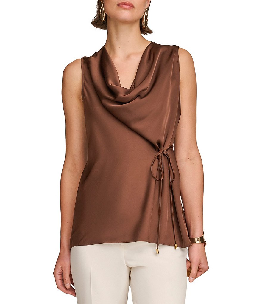 Donna Karan Sleeveless Drape Neck Side Tie Top | Dillard's