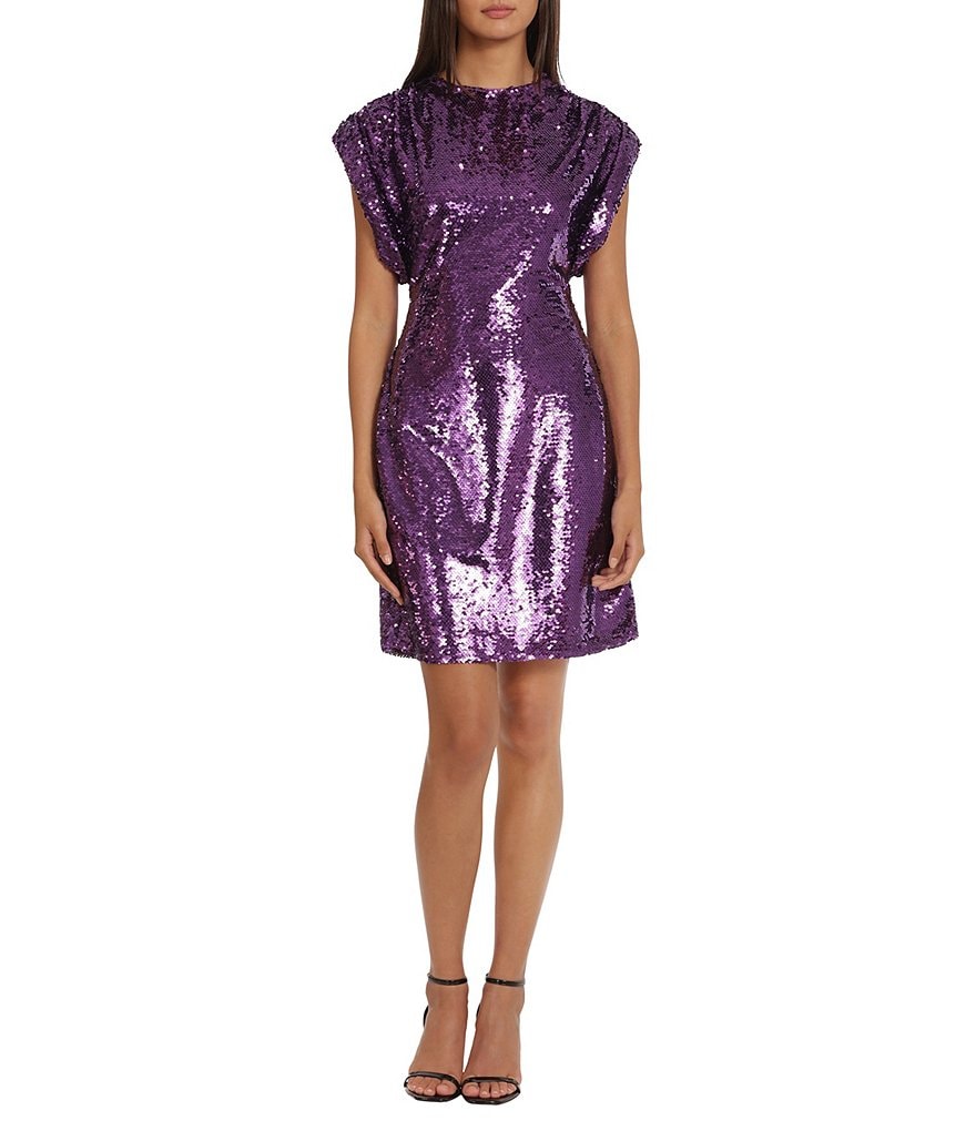 Donna Morgan Sequin Crew Neck Cap Sleeve Mini Dress | Dillard's