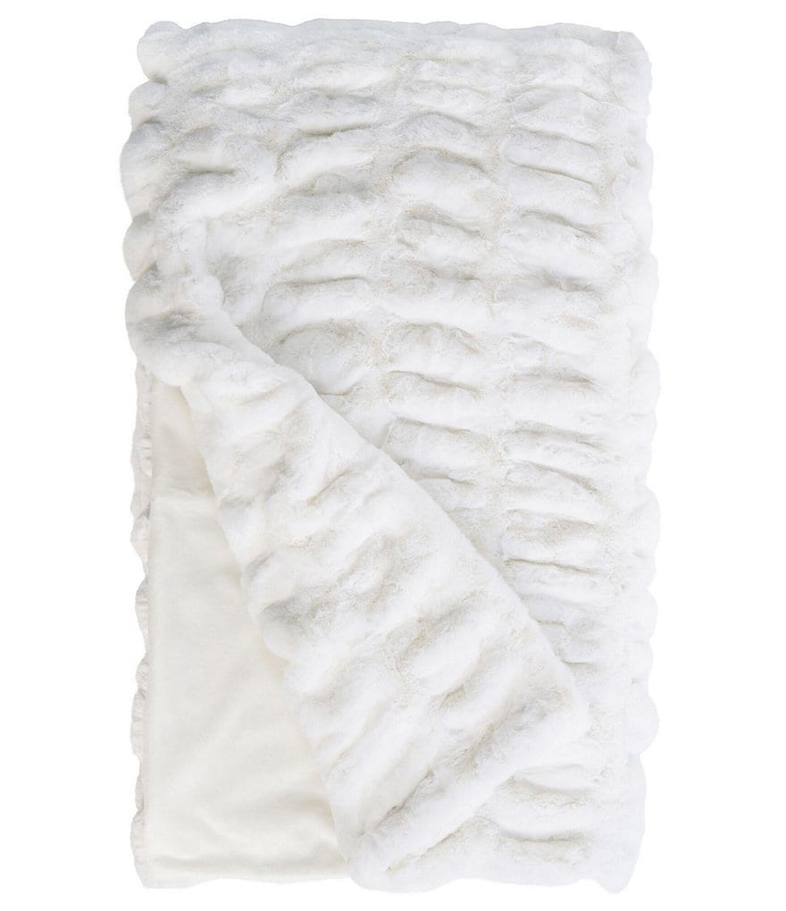 Donna Salyers Fabulous Furs Couture Collection Ruched Mink Faux Fur Throw Blanket - Snow