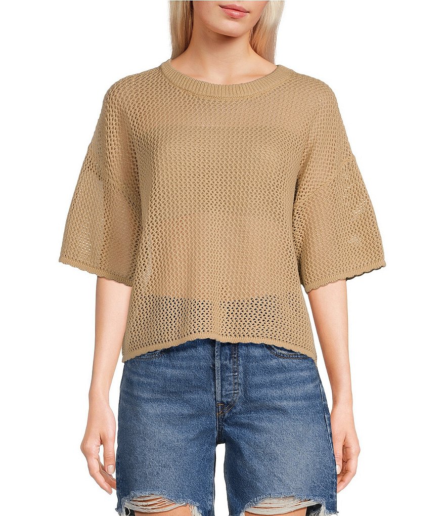 Double Zero Short Sleeve Open Knit Top | Dillard's Double Zero Short Sleeve Open Knit Top | Dillard's