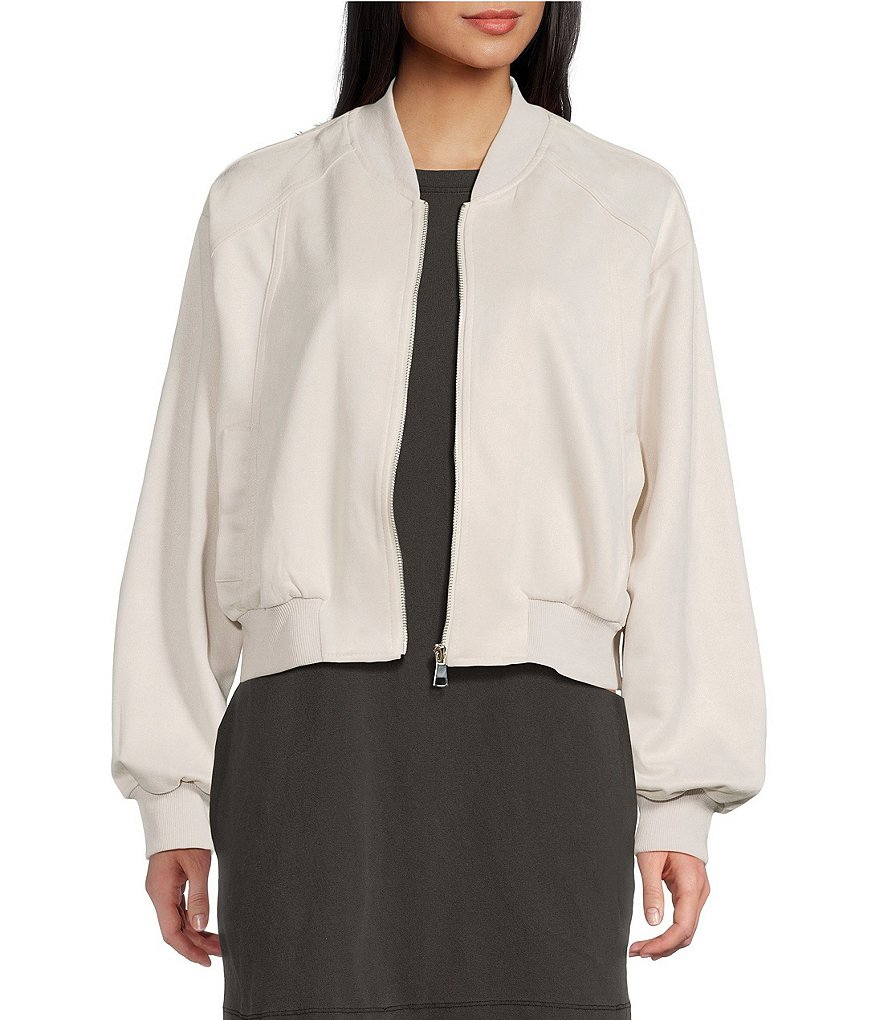 Double Zero Suede Collared Full Zip Bomber Jacket | Dillard's