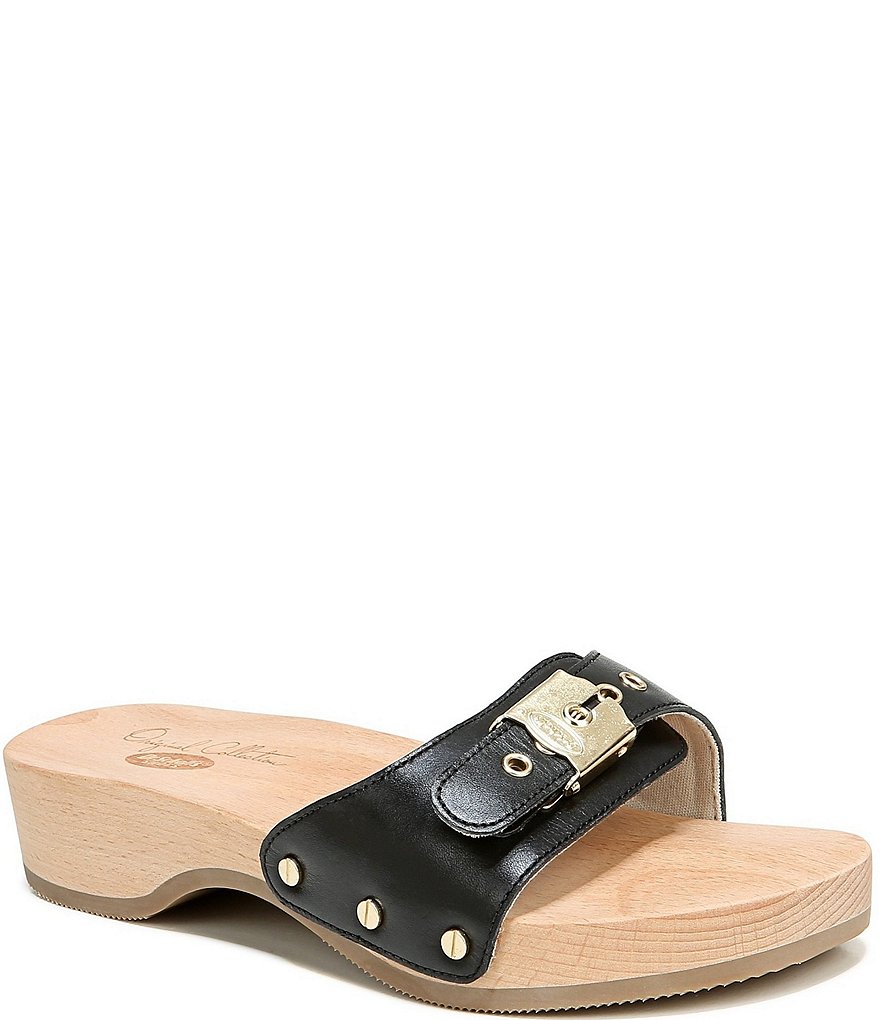Scholl's Original Leather Buckle Hardware Platform Slide