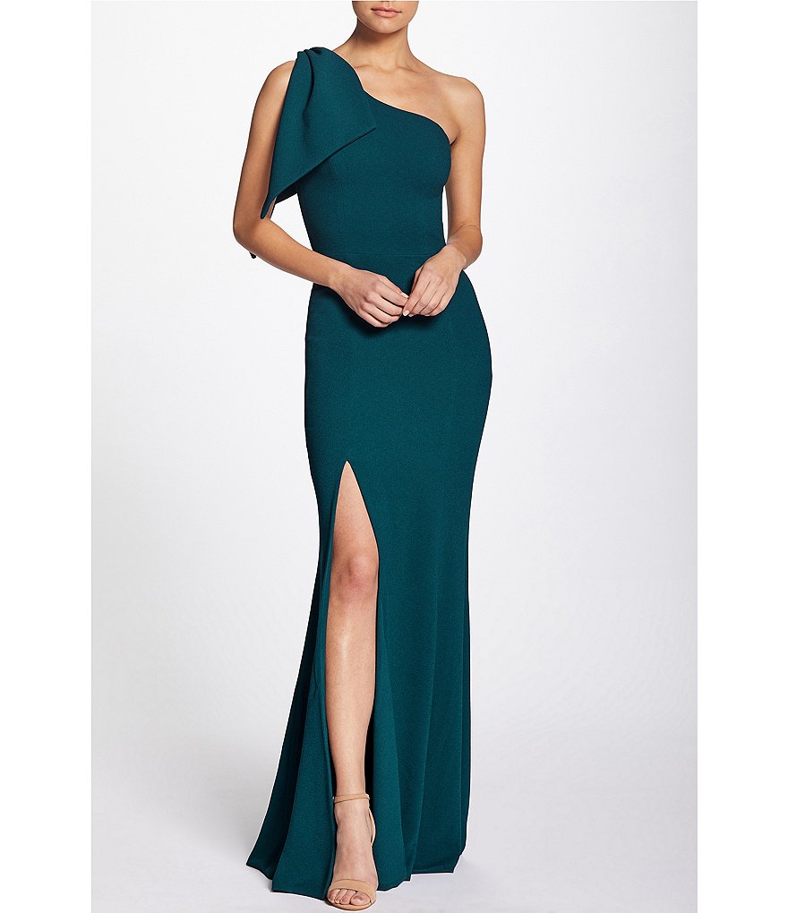 Dress the Population Georgina Asymmetrical Neck Sleeveless Bow Shoulder  Maxi Dress