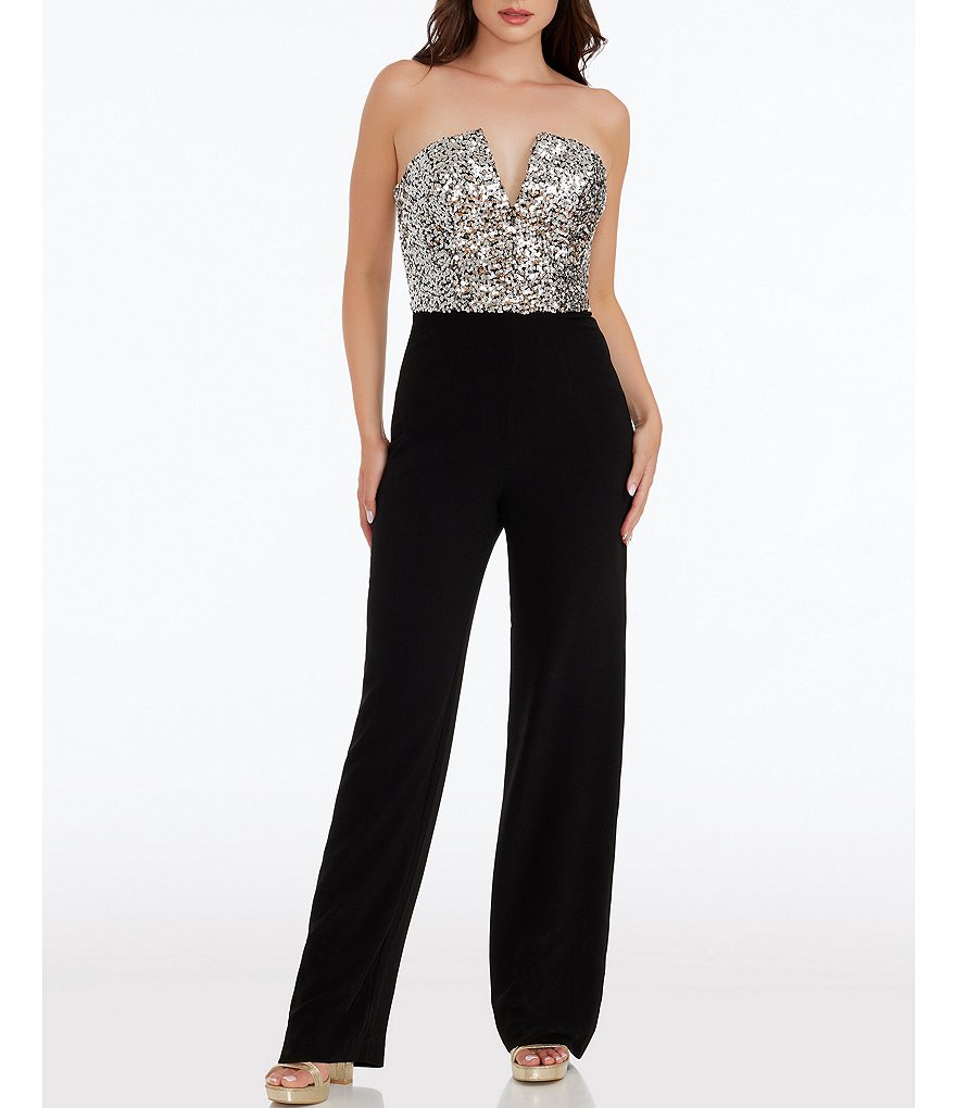 Dress the Population Sequin Bodice Strapless V-Neck Sleeveless